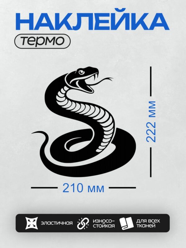 Термонаклейка на одежду DTF / Черно-белая змея в минималистичном стиле.