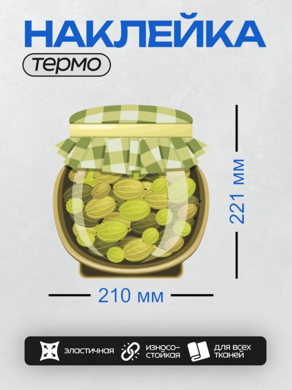 Термонаклейка на одежду DTF / Банка с вареньем из крыжовника, украшенная клетчатой тканью.