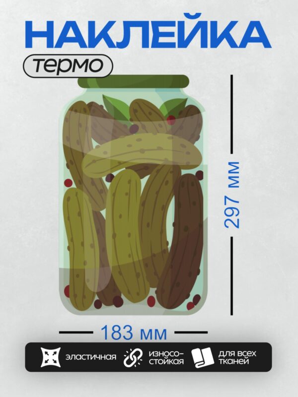 Термонаклейка на одежду DTF / Банка с солеными огурцами, укроп, специи, иллюстрация.