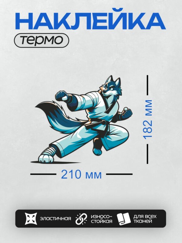 Термонаклейка на одежду DTF / Мультяшный волк в кимоно для карате.