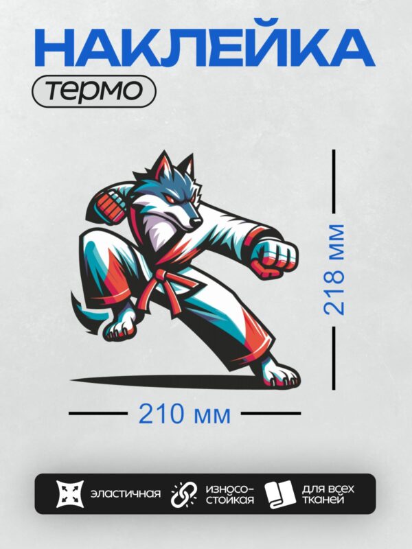 Термонаклейка на одежду DTF / Волк в кимоно в боевой стойке.