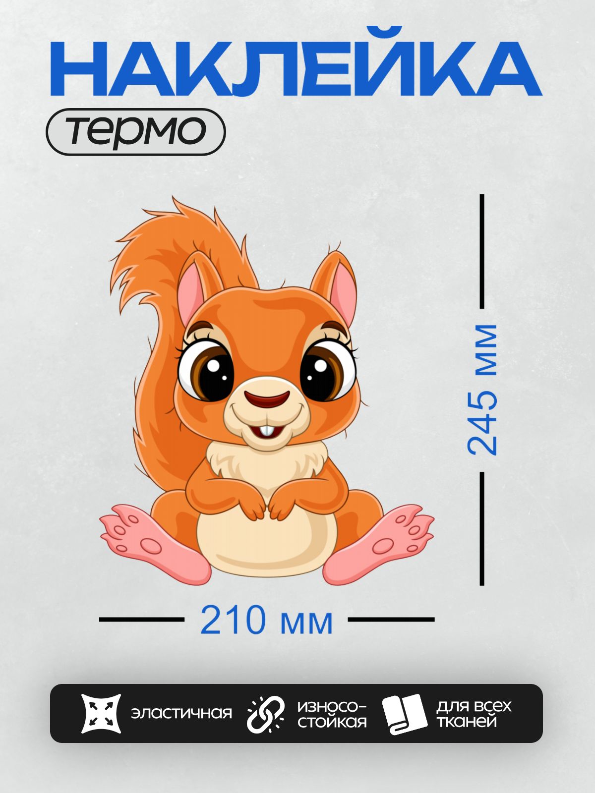 Термонаклейка на одежду DTF / Милая мультяшная белка с большими глазами и орехом.