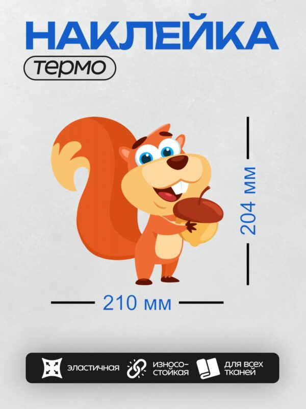 Термонаклейка на одежду DTF / Мультяшная белка с орехом в лапке.