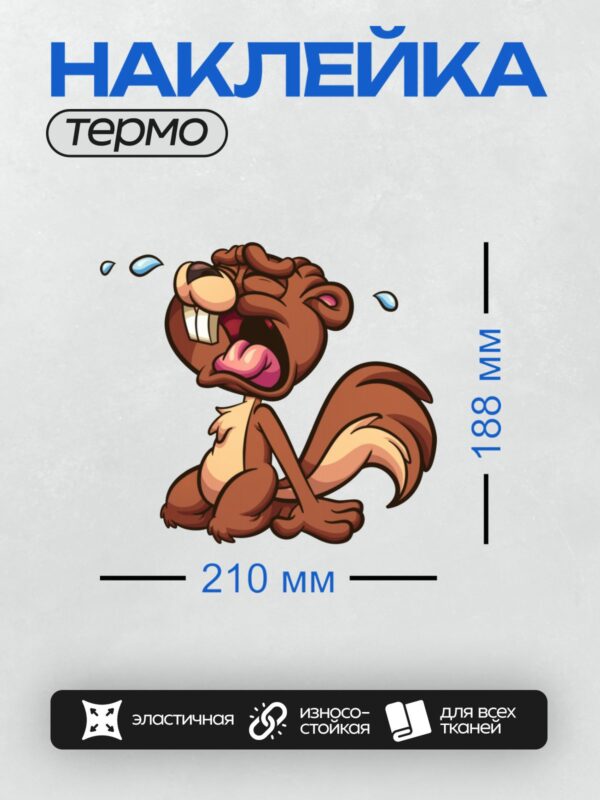 Термонаклейка на одежду DTF / Мультяшная белка с пушистым хвостом, капли пота.
