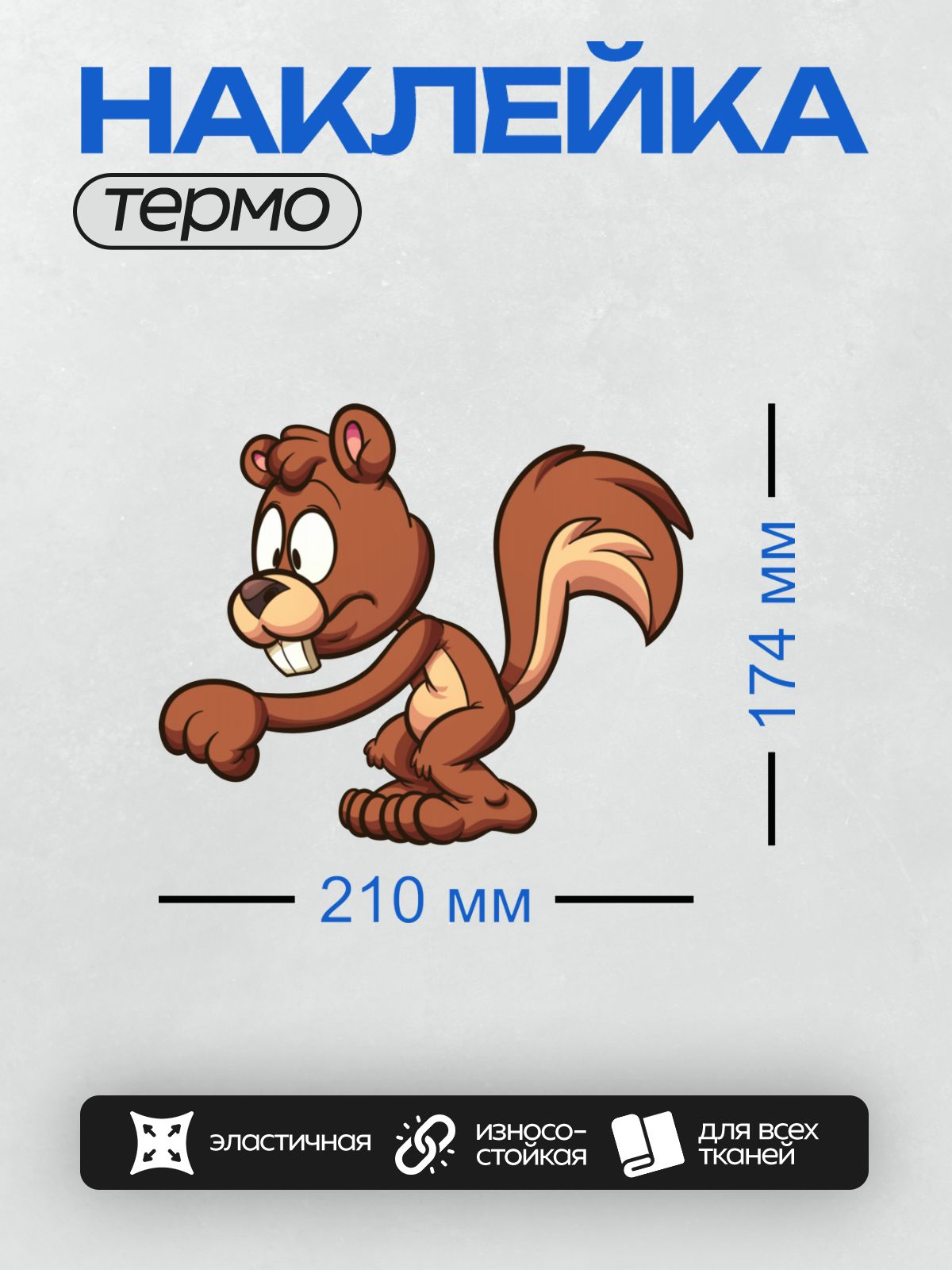 Термонаклейка на одежду DTF / Мультяшная белка с большими глазами и пушистым хвостом.