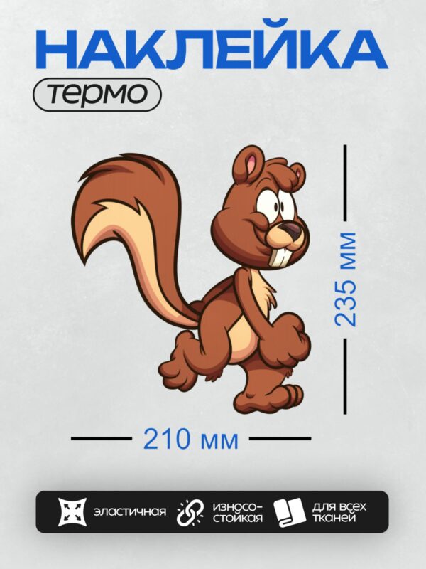 Термонаклейка на одежду DTF / Мультяшная белка с большими глазами и клыками.