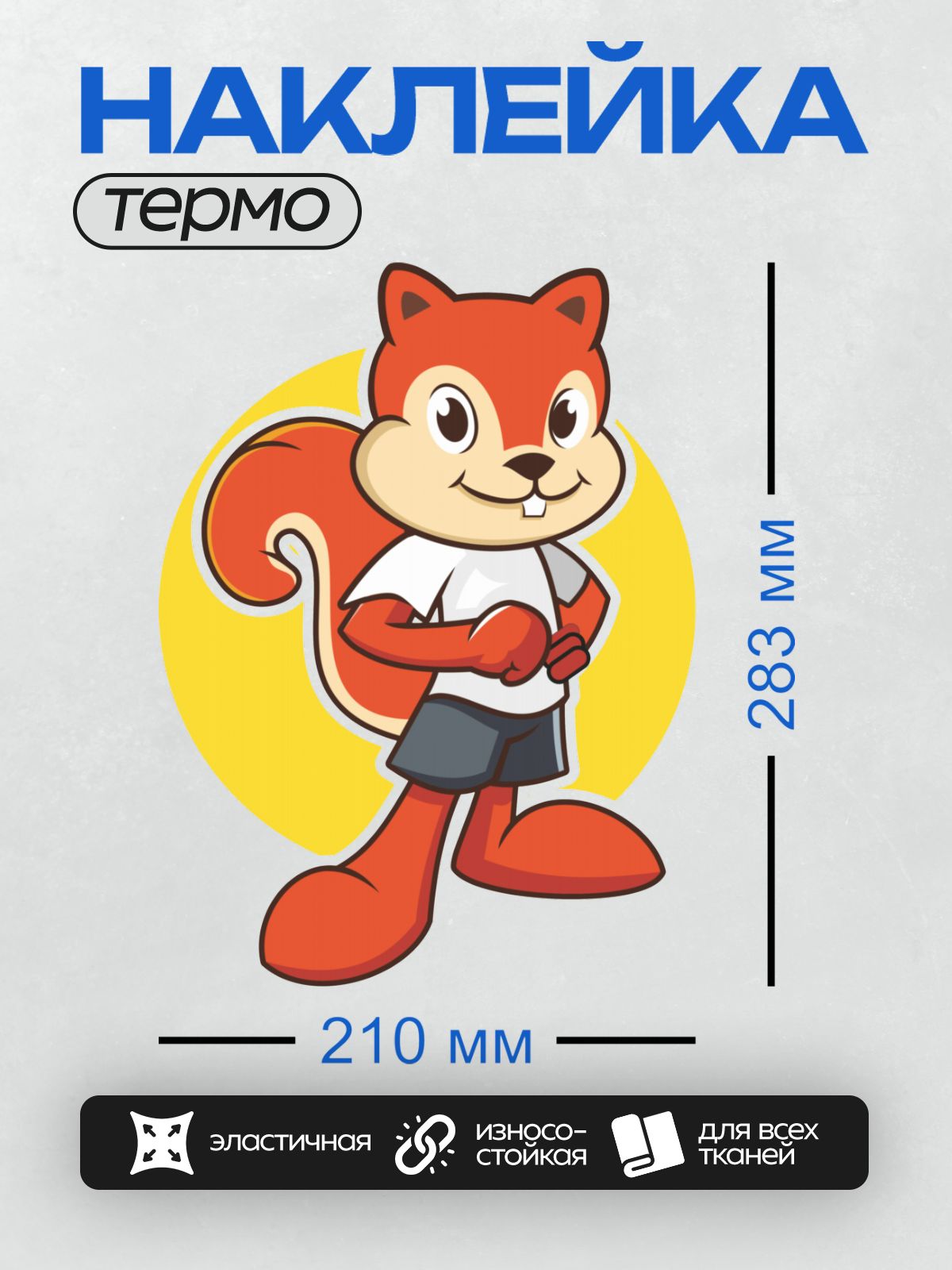 Термонаклейка на одежду DTF / Мультяшная белка с большими глазами и пушистым хвостом.