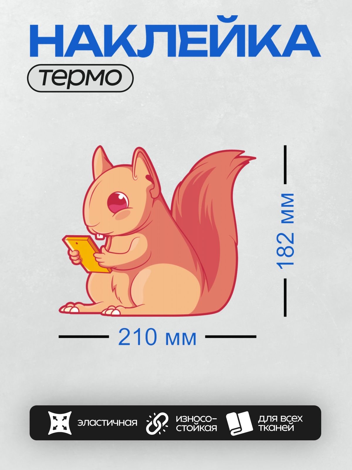 Термонаклейка на одежду DTF / Мультяшная белка с телефоном в лапках.