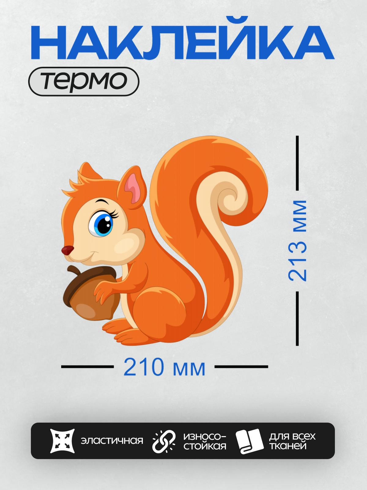 Термонаклейка на одежду DTF / Мультяшная белка с желудем в лапках.