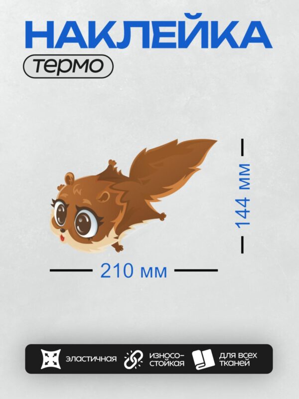 Термонаклейка на одежду DTF / Милая мультяшная белка-летяга с большими глазами.