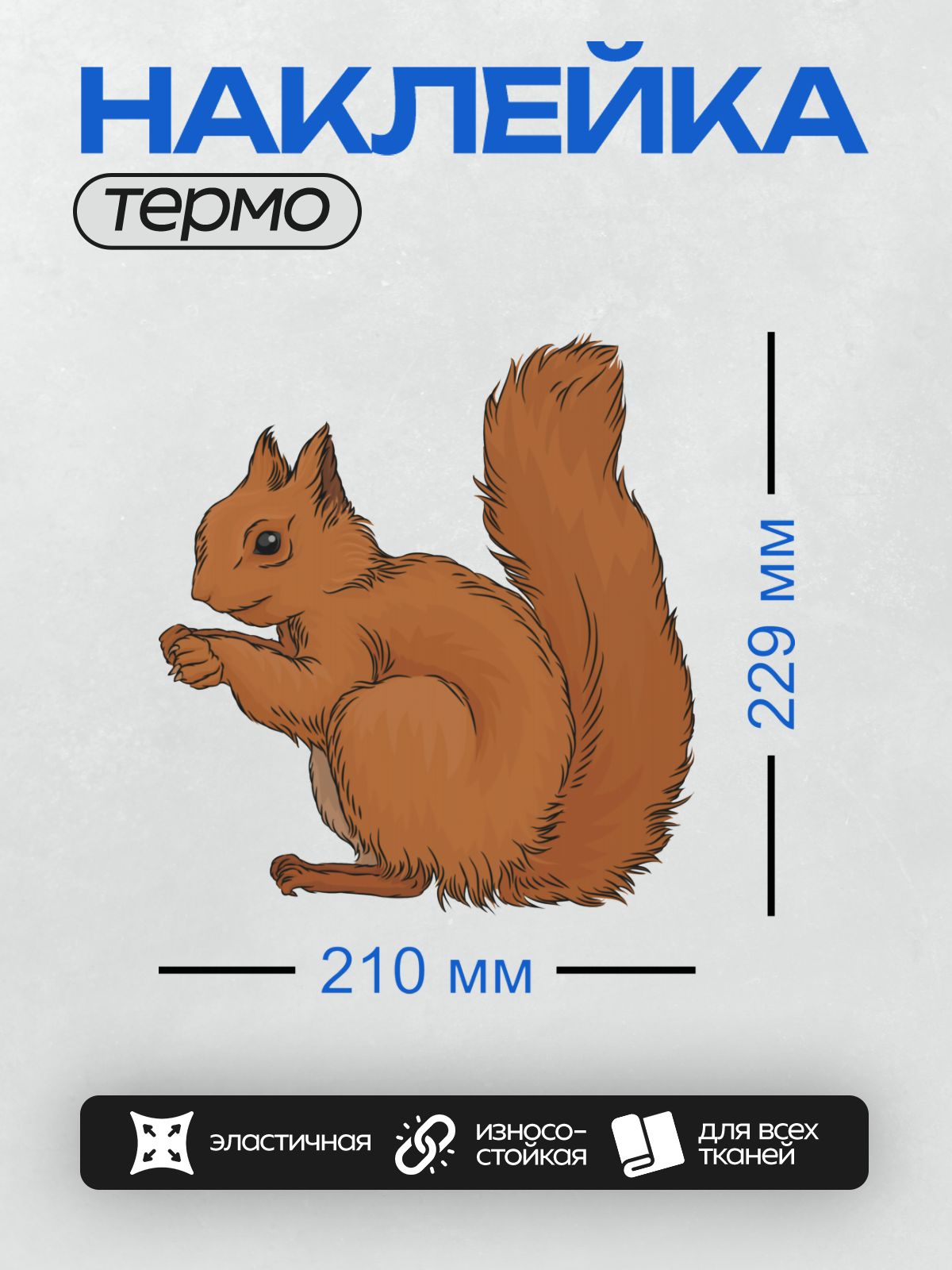 Термонаклейка на одежду DTF / Мультяшная рыжая белка с пушистым хвостом.