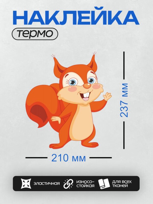 Термонаклейка на одежду DTF / Мультяшная белка с большими глазами и пушистым хвостом.