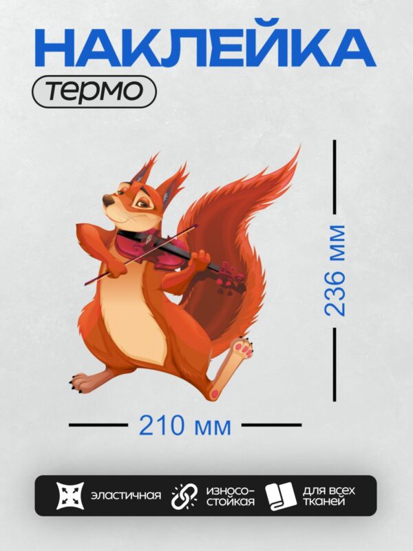 Термонаклейка на одежду DTF / Мультяшная белка играет на скрипке.
