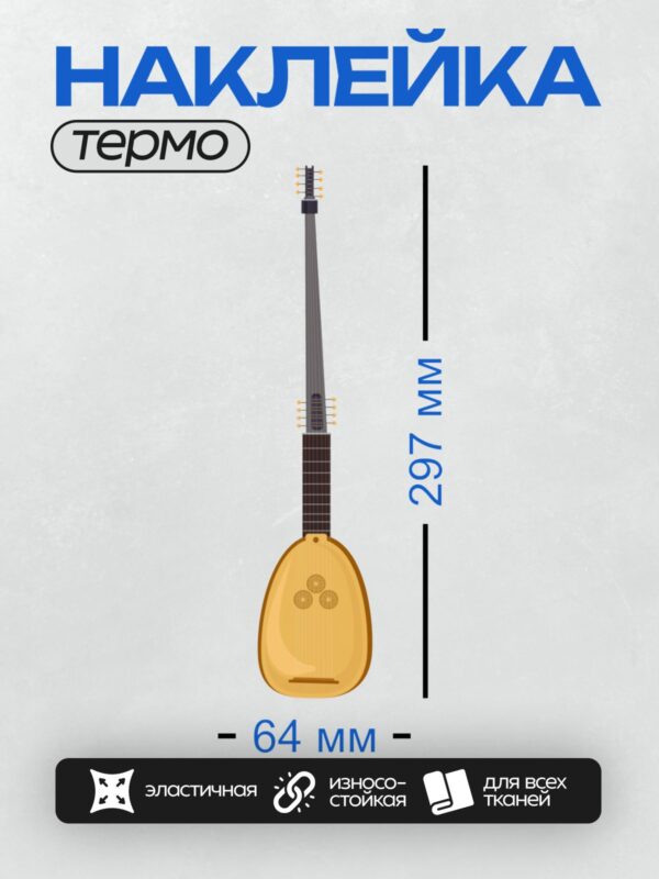 Термонаклейка на одежду DTF / Струнный музыкальный инструмент с грушевидным корпусом.