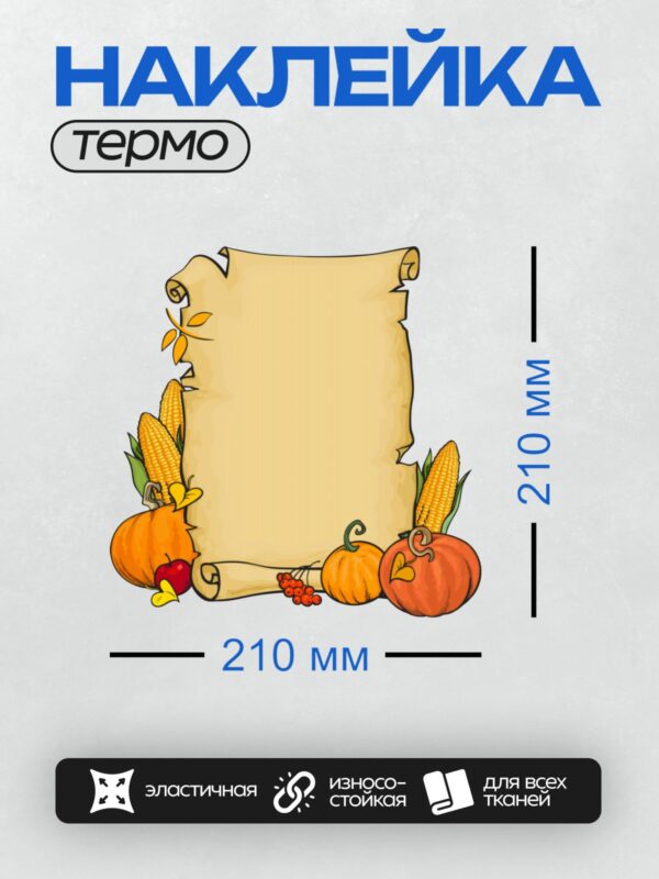 Термонаклейка на одежду DTF / Свиток, тыквы, кукуруза, рябина, яблоко, осенние листья.