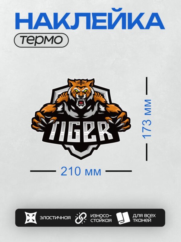 Термонаклейка на одежду DTF / Мускулистый тигр с надписью "TIGER" в центре.