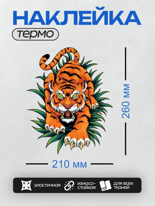Термонаклейка на одежду DTF / Агрессивный тигр в японском стиле, яркие цвета.