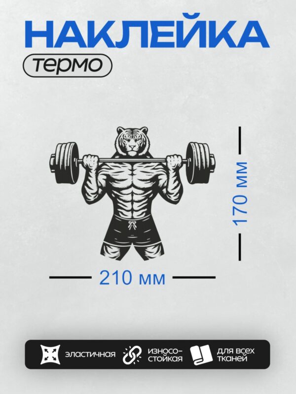 Термонаклейка на одежду DTF / Мускулистый тигр с гантелями в tribal-стиле.