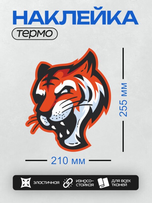 Термонаклейка на одежду DTF / Стилизованная голова тигра в оранжево-черных тонах.