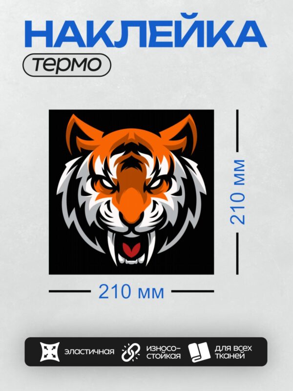 Термонаклейка на одежду DTF / Стилизованная голова тигра в оранжево-черных тонах.