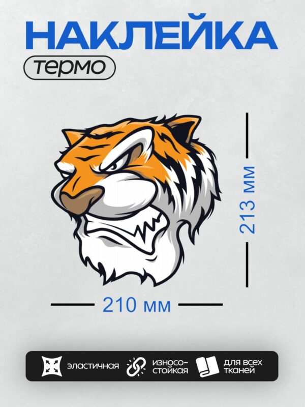 Термонаклейка на одежду DTF / Мультяшный тигр с яркими полосками и стильной гривой.