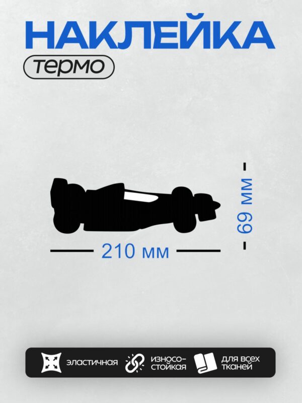 Термонаклейка на одежду DTF / Черный силуэт гоночного автомобиля на белом фоне.