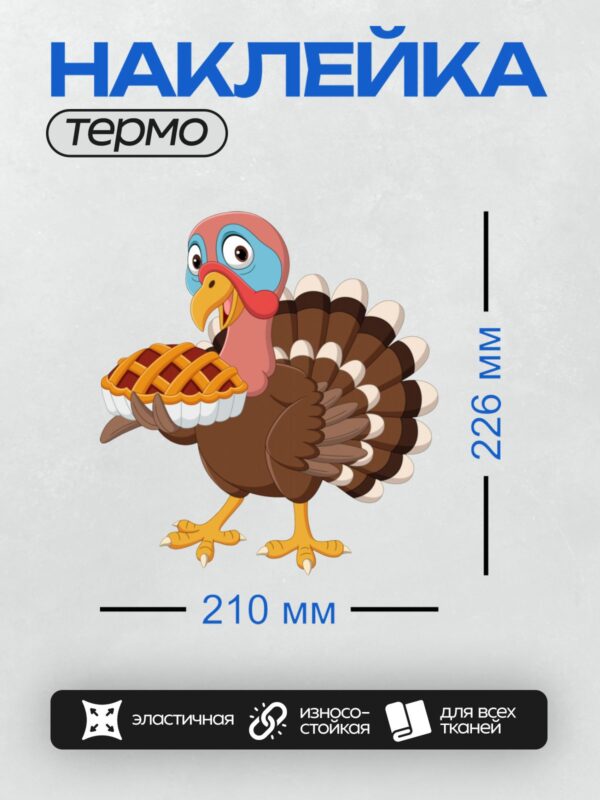 Термонаклейка на одежду DTF / Мультяшный индюк с пирогом в лапах.