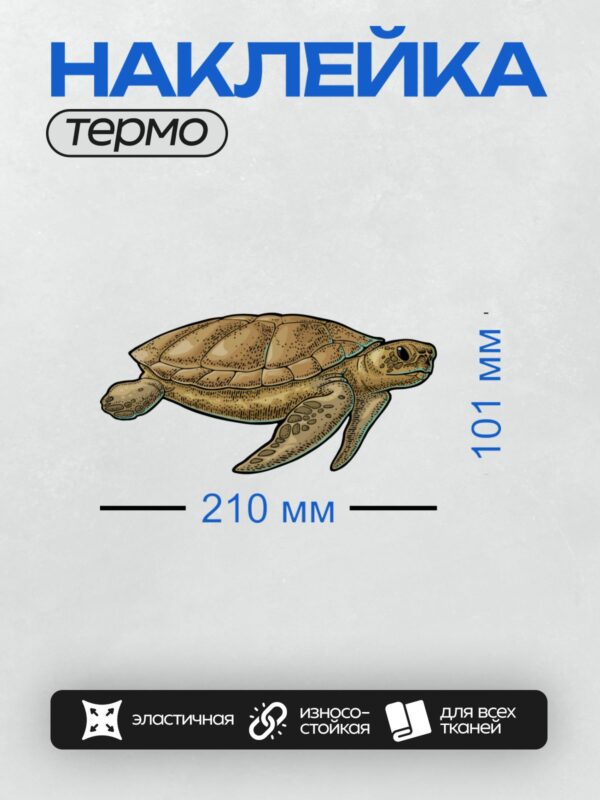 Термонаклейка на одежду DTF / Мультяшная морская черепаха с коричневым панцирем.