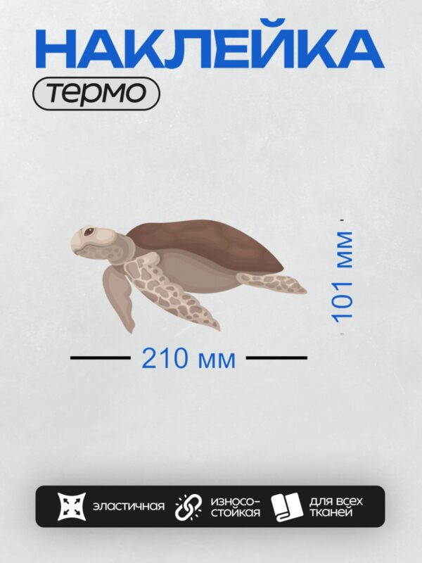 Термонаклейка на одежду DTF / Мультяшная морская черепаха с узорчатым панцирем.