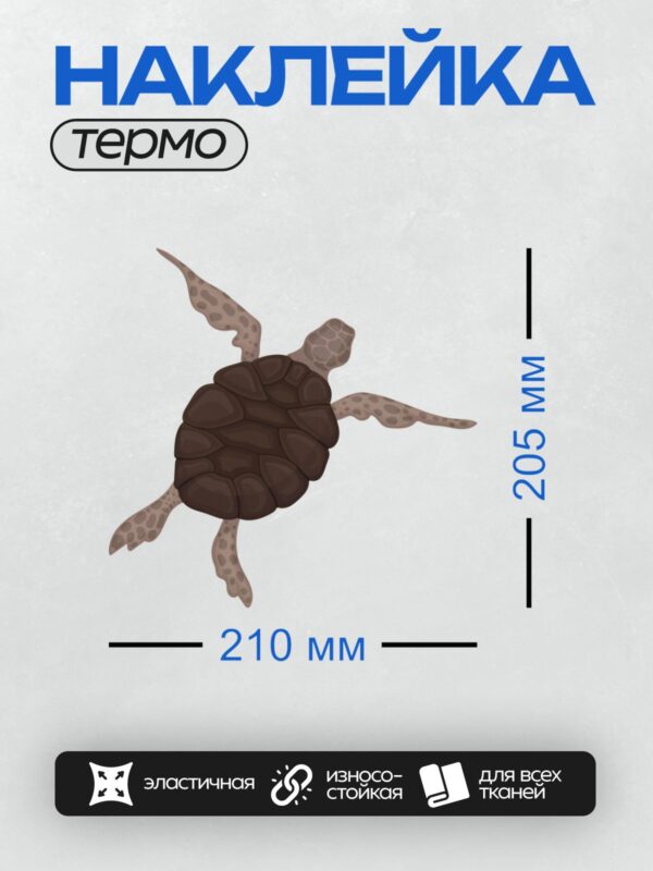 Термонаклейка на одежду DTF / Мультяшная морская черепаха с узорчатым панцирем.