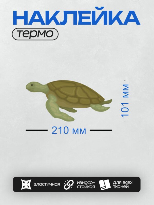 Термонаклейка на одежду DTF / Мультяшная морская черепаха с зелёными лапами.