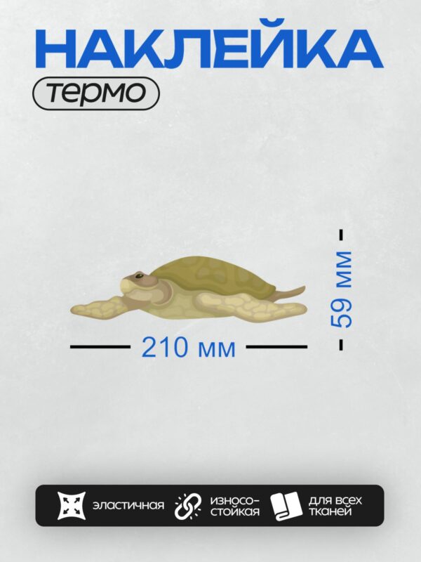 Термонаклейка на одежду DTF / Мультяшная черепаха с узорчатым панцирем и ластами.