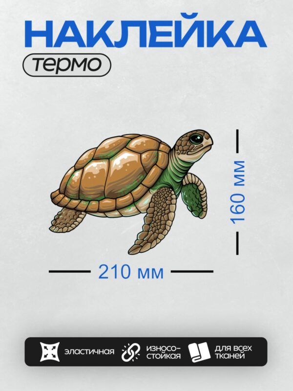 Термонаклейка на одежду DTF / Морская черепаха с коричневым панцирем и зелёной кожей.