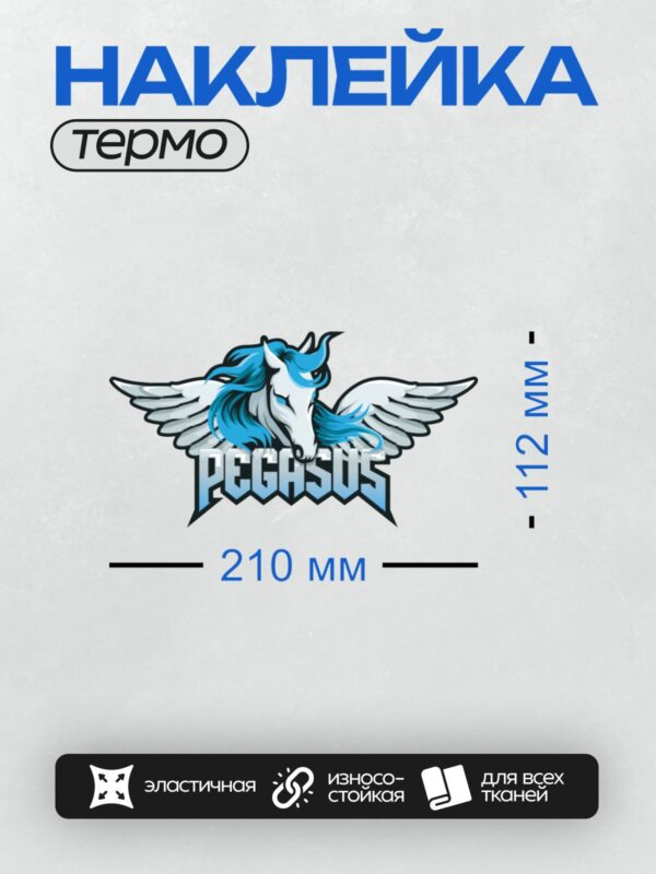 Термонаклейка на одежду DTF / Логотип с крылатым конём и надписью "PEGASUS".