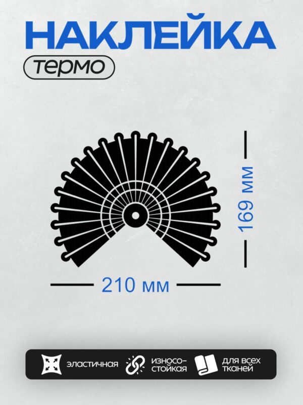 Термонаклейка на одежду DTF / Черно-белый веер с радиальными линиями и геометрическим узором.