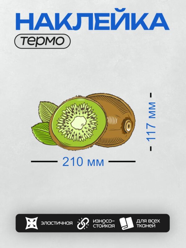 Термонаклейка на одежду DTF / Разрез киви с зелёной мякотью и коричневой кожурой.