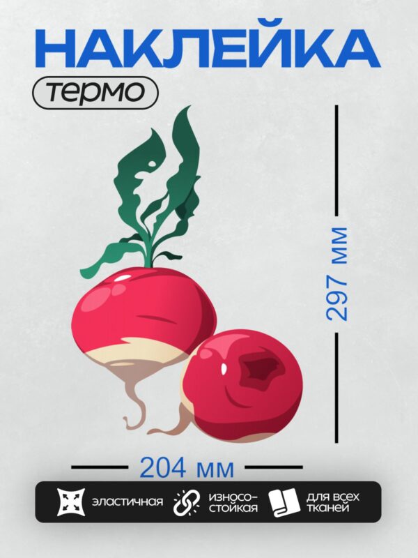 Термонаклейка на одежду DTF / Два редиса с зелёной ботвой, яркая иллюстрация.