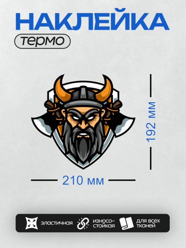 Термонаклейка на одежду DTF / Викинг с рогами, строгим взглядом и черной бородой.