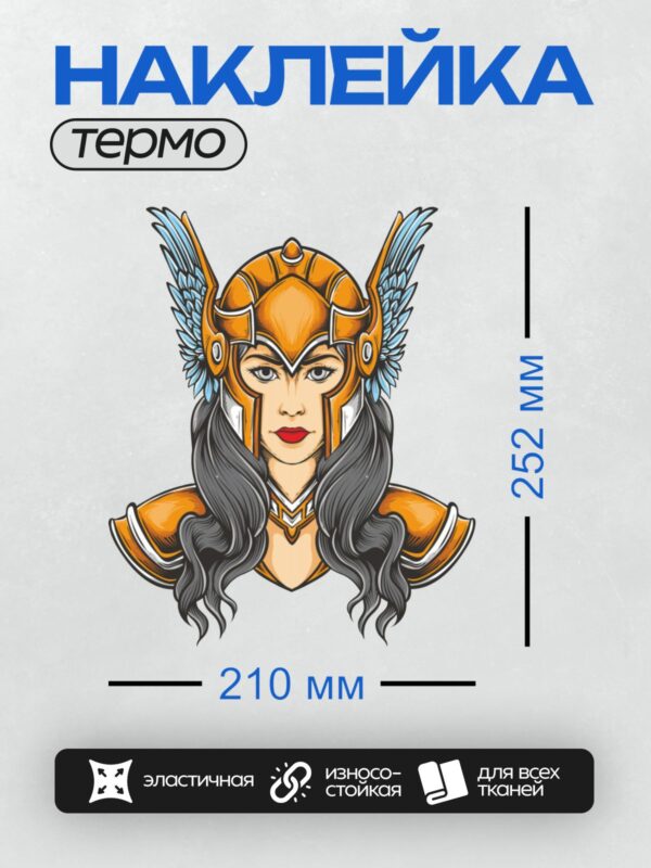 Термонаклейка на одежду DTF / Валькирия в шлеме с крыльями и доспехах.
