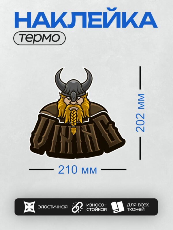 Термонаклейка на одежду DTF / Викинг в шлеме с рогами и длинной бородой.