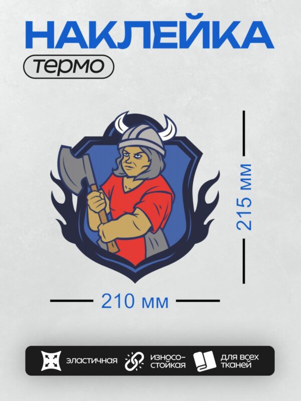 Термонаклейка на одежду DTF / Викинг с топором в шлеме с рогами.