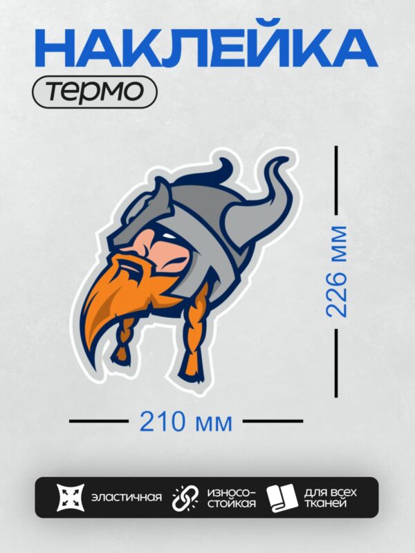 Термонаклейка на одежду DTF / Мультяшный викинг в шлеме с рогами и длинной бородой.