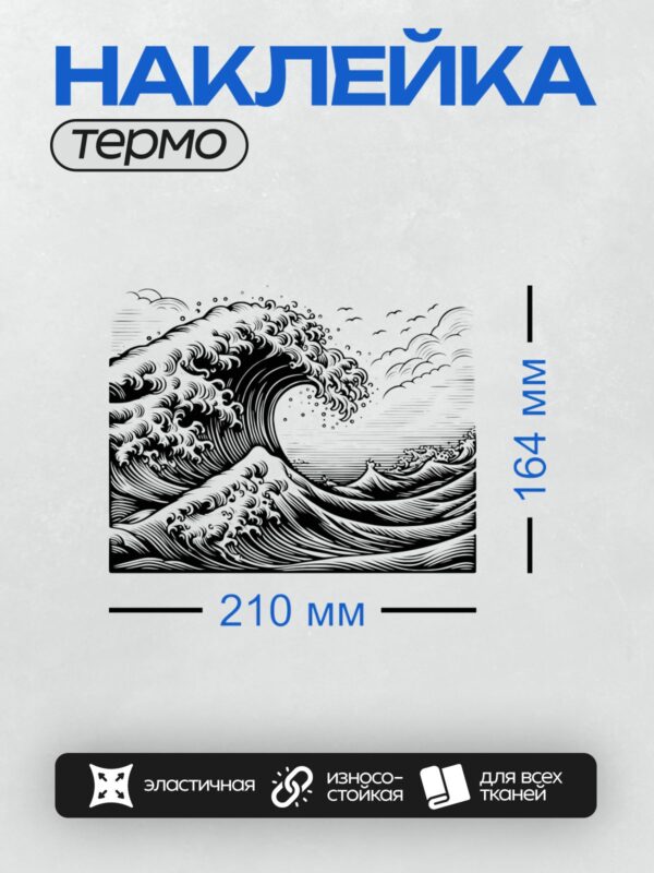Термонаклейка на одежду DTF / Черно-белая волна, динамичные линии, абстрактный стиль.