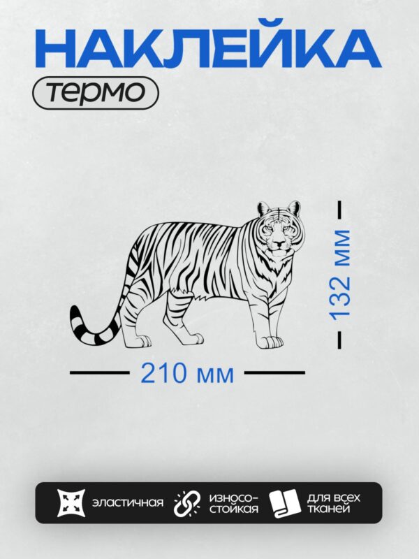 Термонаклейка на одежду DTF / Контурный тигр в движении, готовый к раскрашиванию.