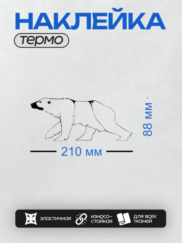 Термонаклейка на одежду DTF / Контурный белый медведь, готовый к раскрашиванию.