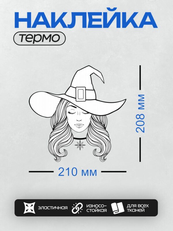 Термонаклейка на одежду DTF / Ведьма с длинными волосами и в шляпе.