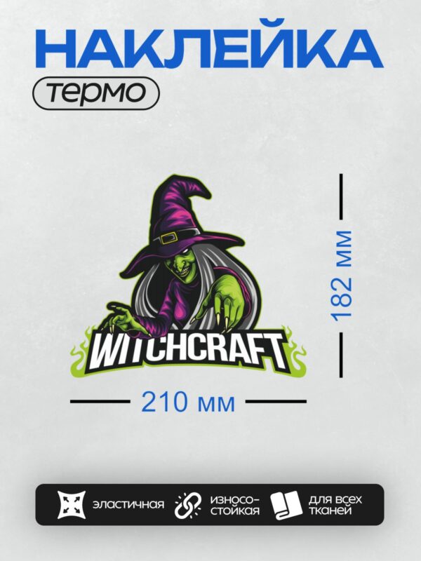 Термонаклейка на одежду DTF / Мультяшная ведьма с зелёной кожей и шляпой.