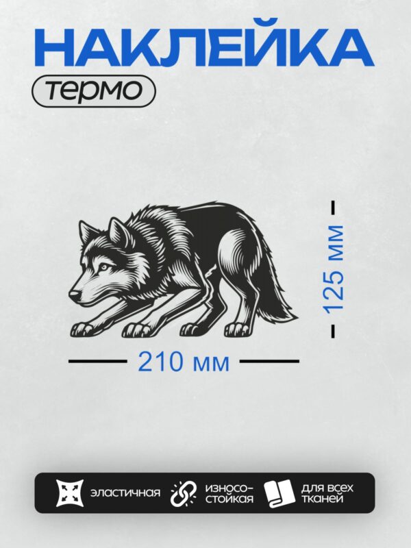 Термонаклейка на одежду DTF / Черно-белый волк в движении, детализированный рисунок.