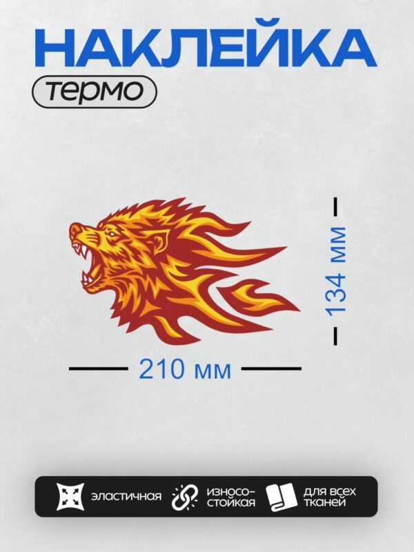 Термонаклейка на одежду DTF / Огненный лев с гривой, напоминающей языки пламени.