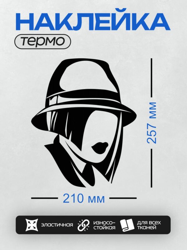 Термонаклейка на одежду DTF / Силуэт женского лица в шляпе, выполненный в минималистичном стиле.
